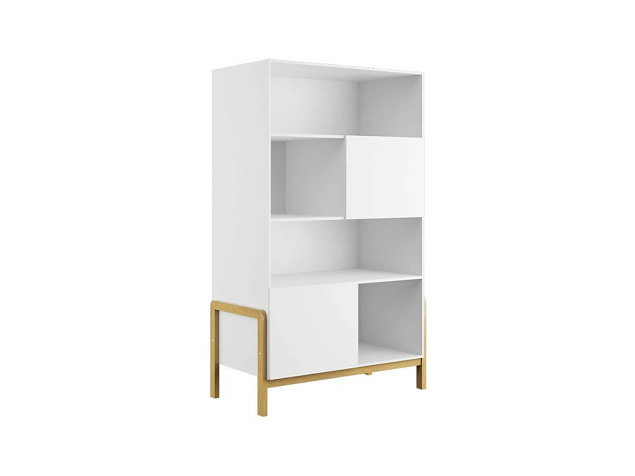 Bibliothèque scandinave blanche et pieds en bois de chêne Vanka