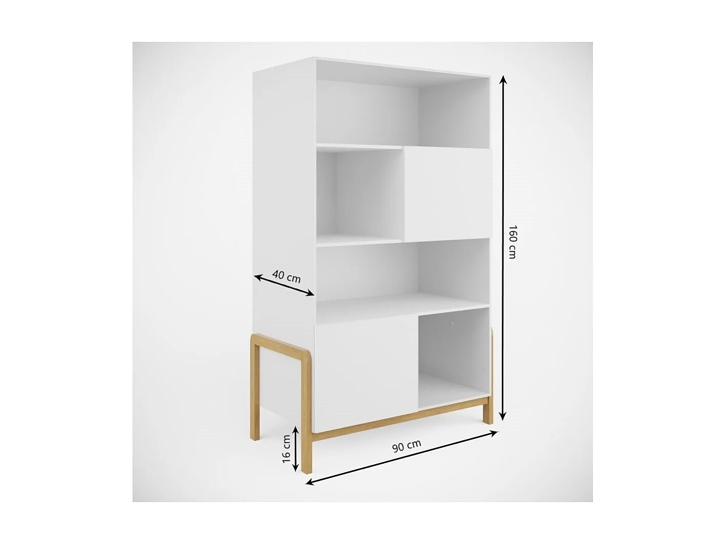 Bibliothèque scandinave blanche et pieds en bois de chêne Vanka