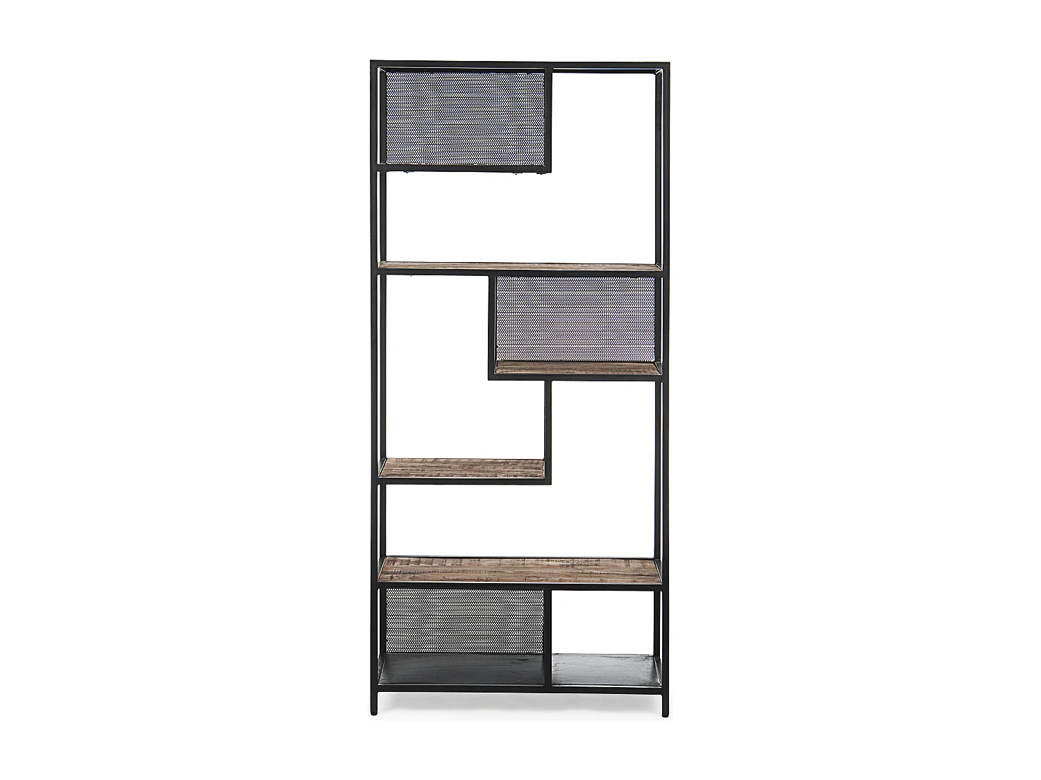 Bibliothèque 6 niveaux acier noir et bois de manguier Rica 84cm