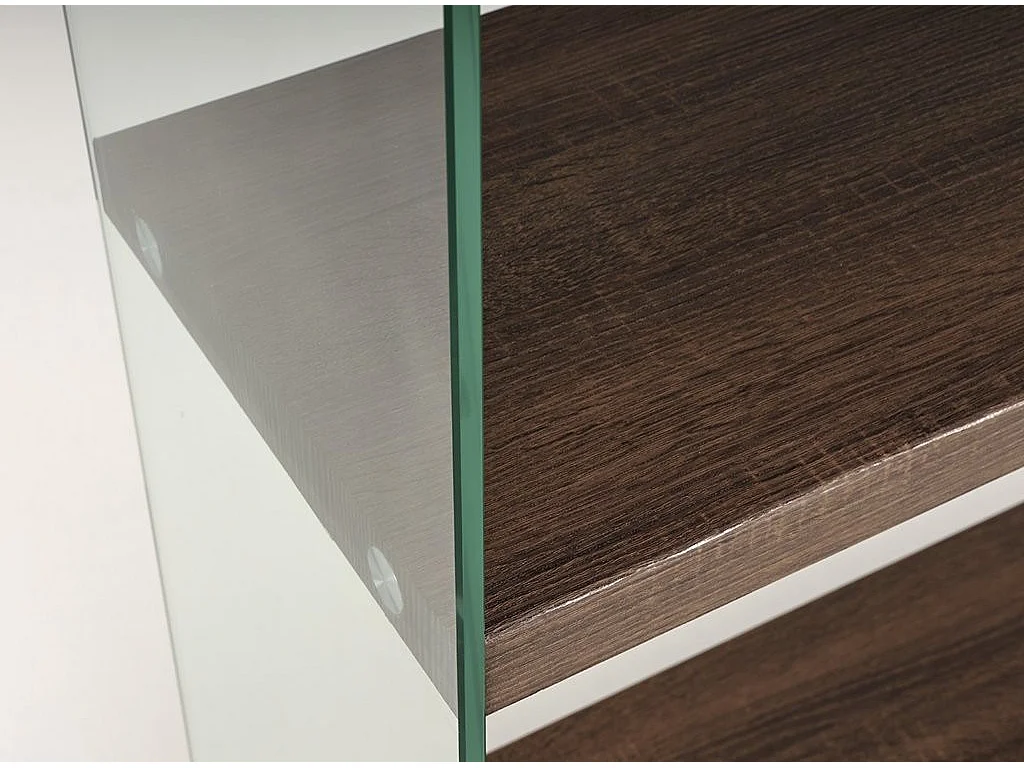 Bibliothèque 3 niveaux bois noyer et pieds verre transparent Sila