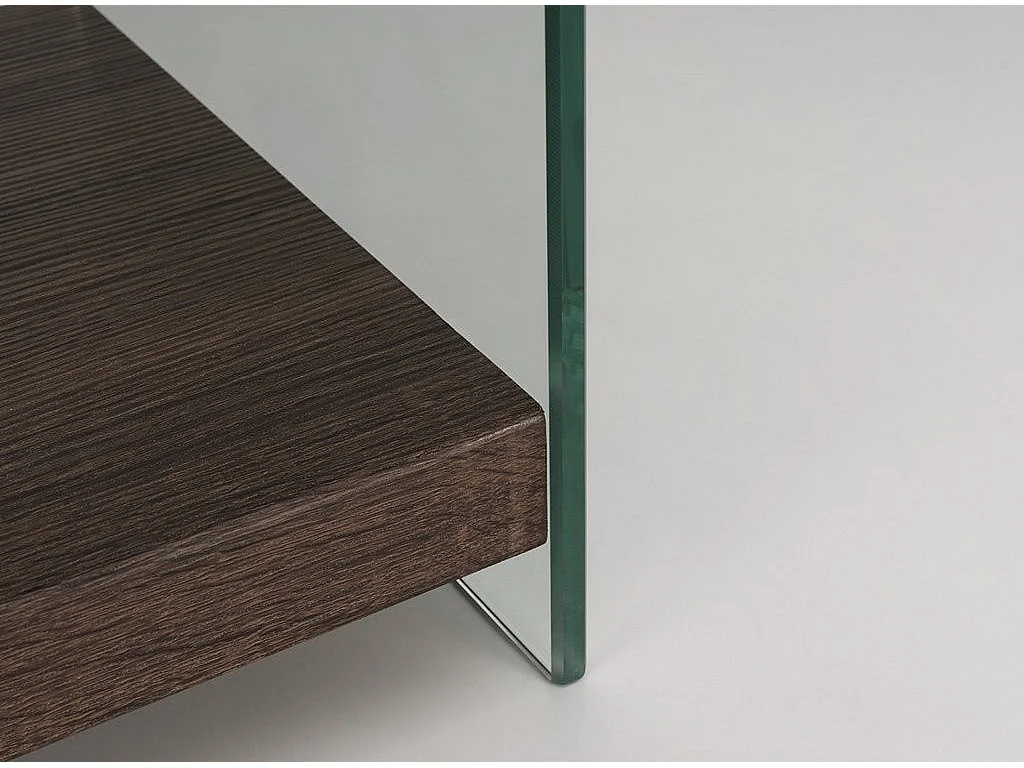 Bibliothèque 3 niveaux bois noyer et pieds verre transparent Sila