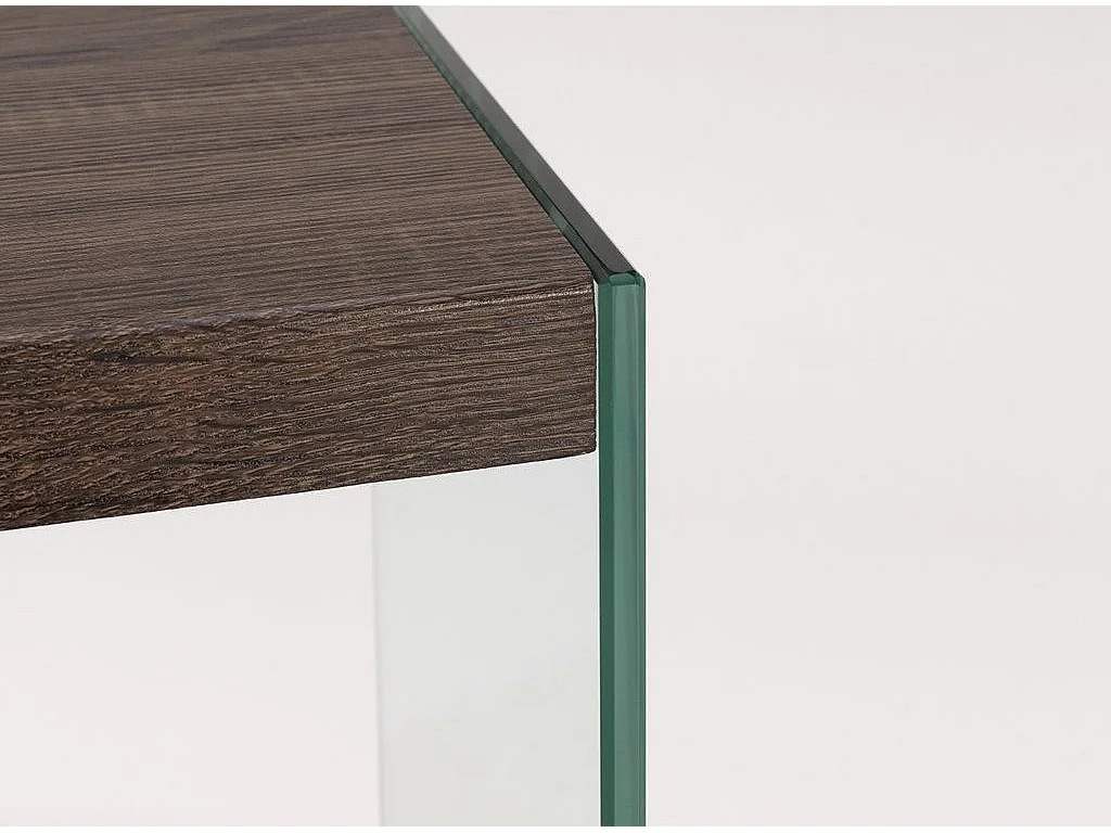 Bibliothèque 3 niveaux bois noyer et pieds verre transparent Sila