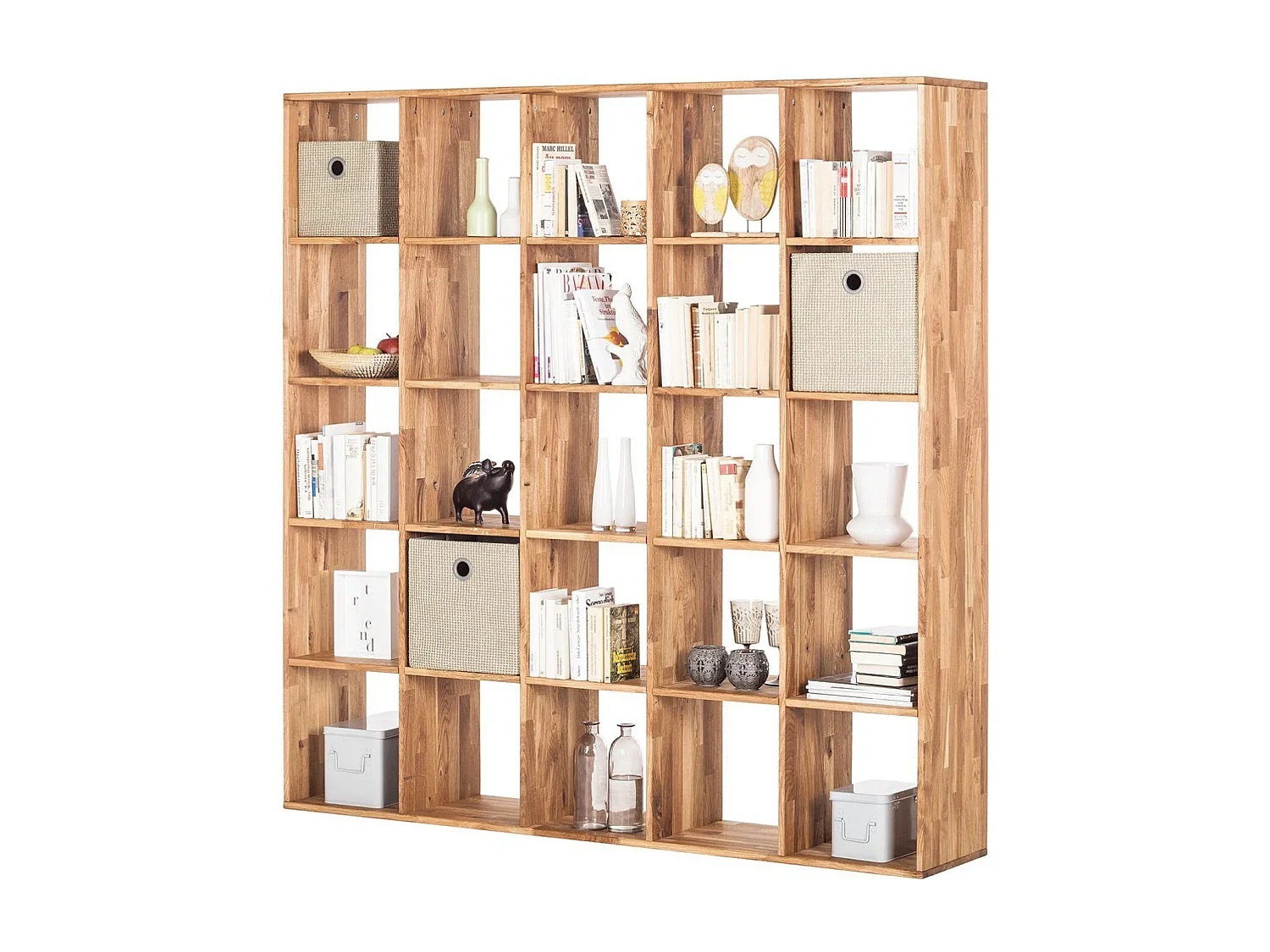 Bibliothèque en bois de chêne massif 25 compartiments Moby 187cm