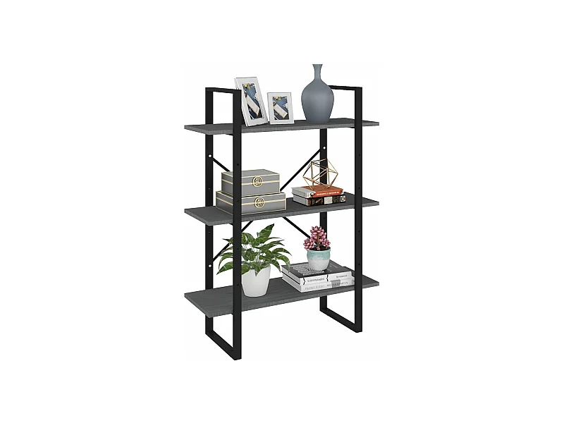 Bibliothèque à 3 niveaux Gris 80x30x105 Bois de pin massif