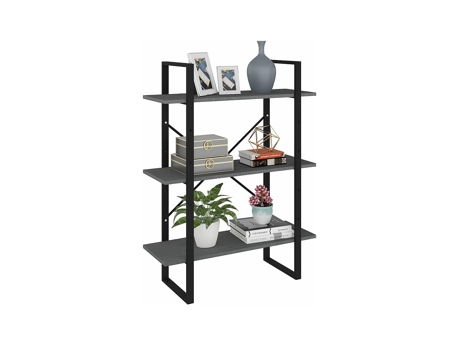 Bibliothèque à 3 niveaux Gris 80x30x105 Bois de pin massif