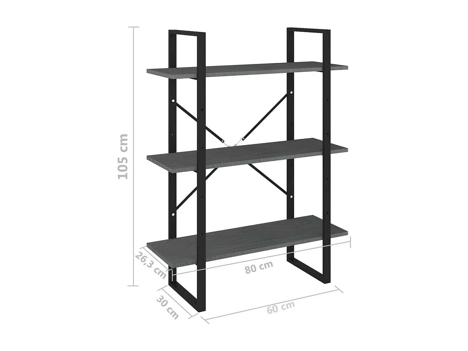 Bibliothèque à 3 niveaux Gris 80x30x105 Bois de pin massif
