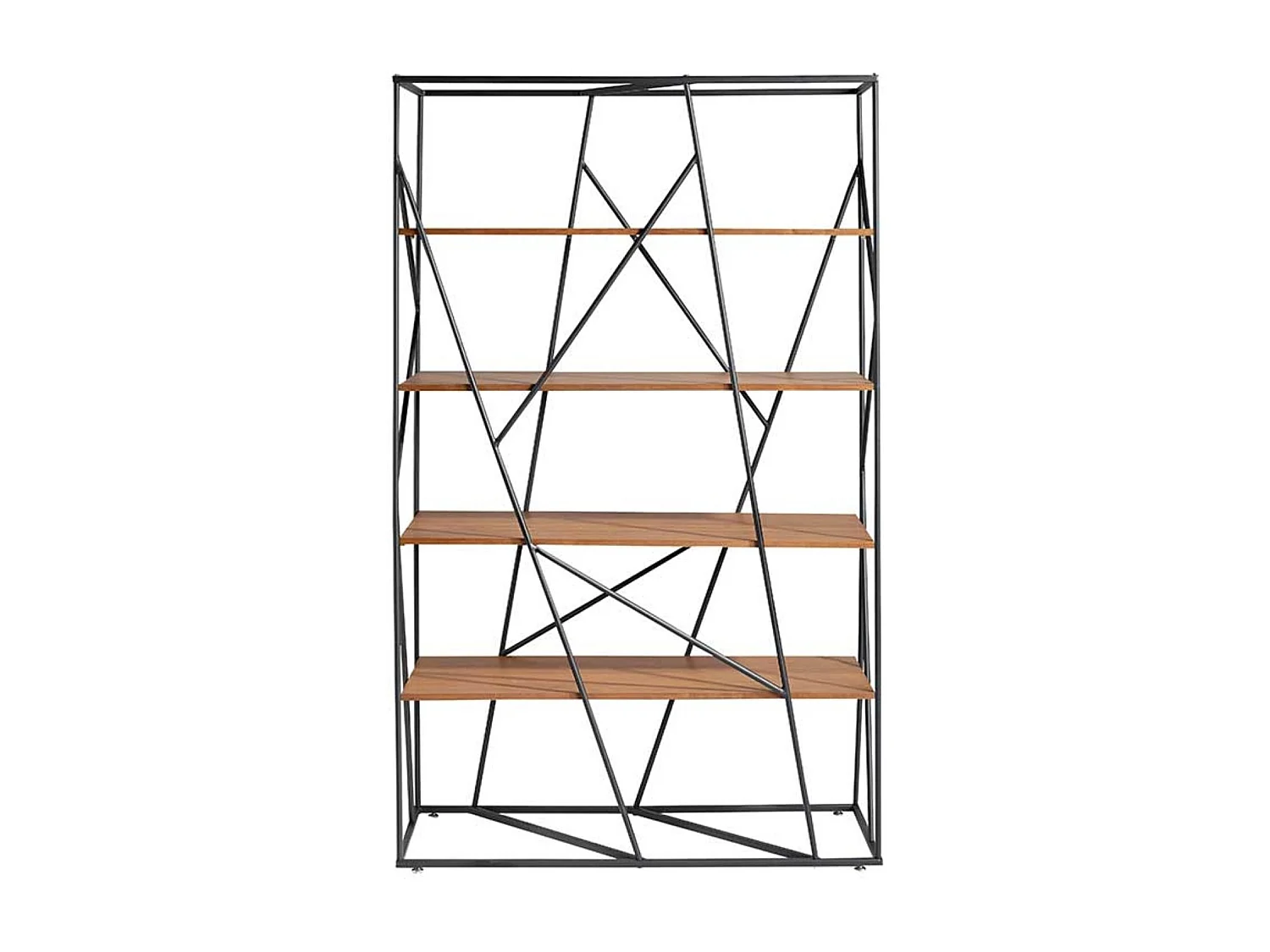 Boekenkast met 4 planken in walnoothout en zwart metaal Vamika 110 cm