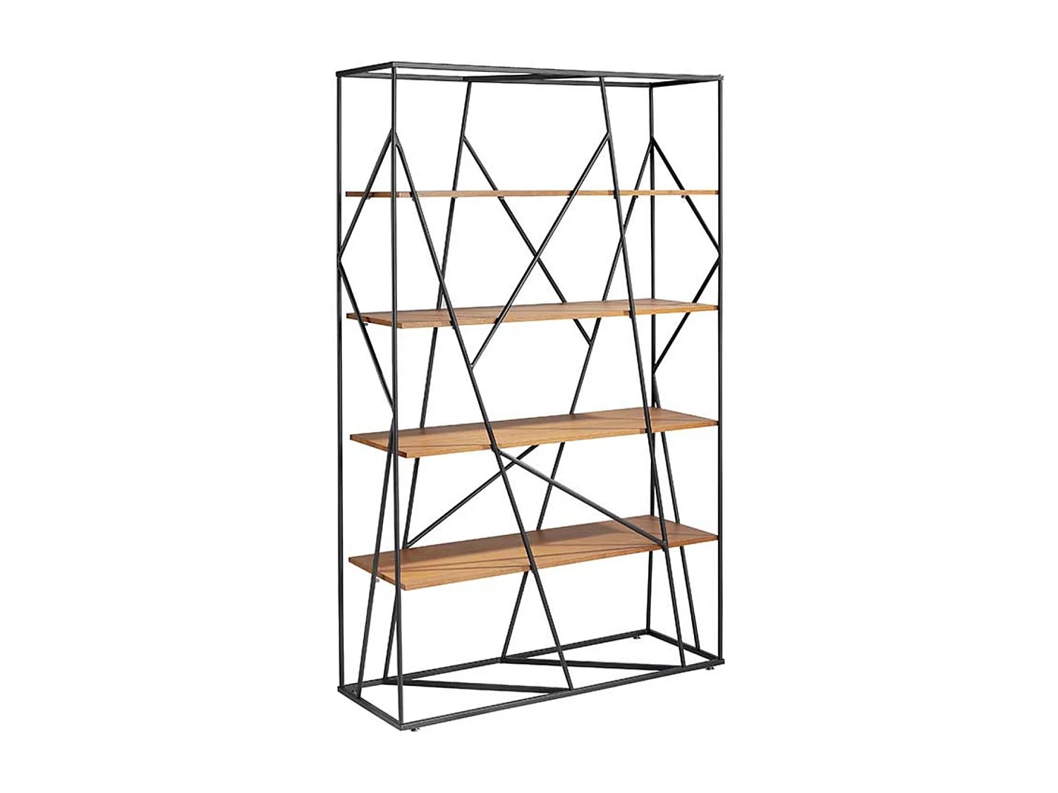 Boekenkast met 4 planken in walnoothout en zwart metaal Vamika 110 cm