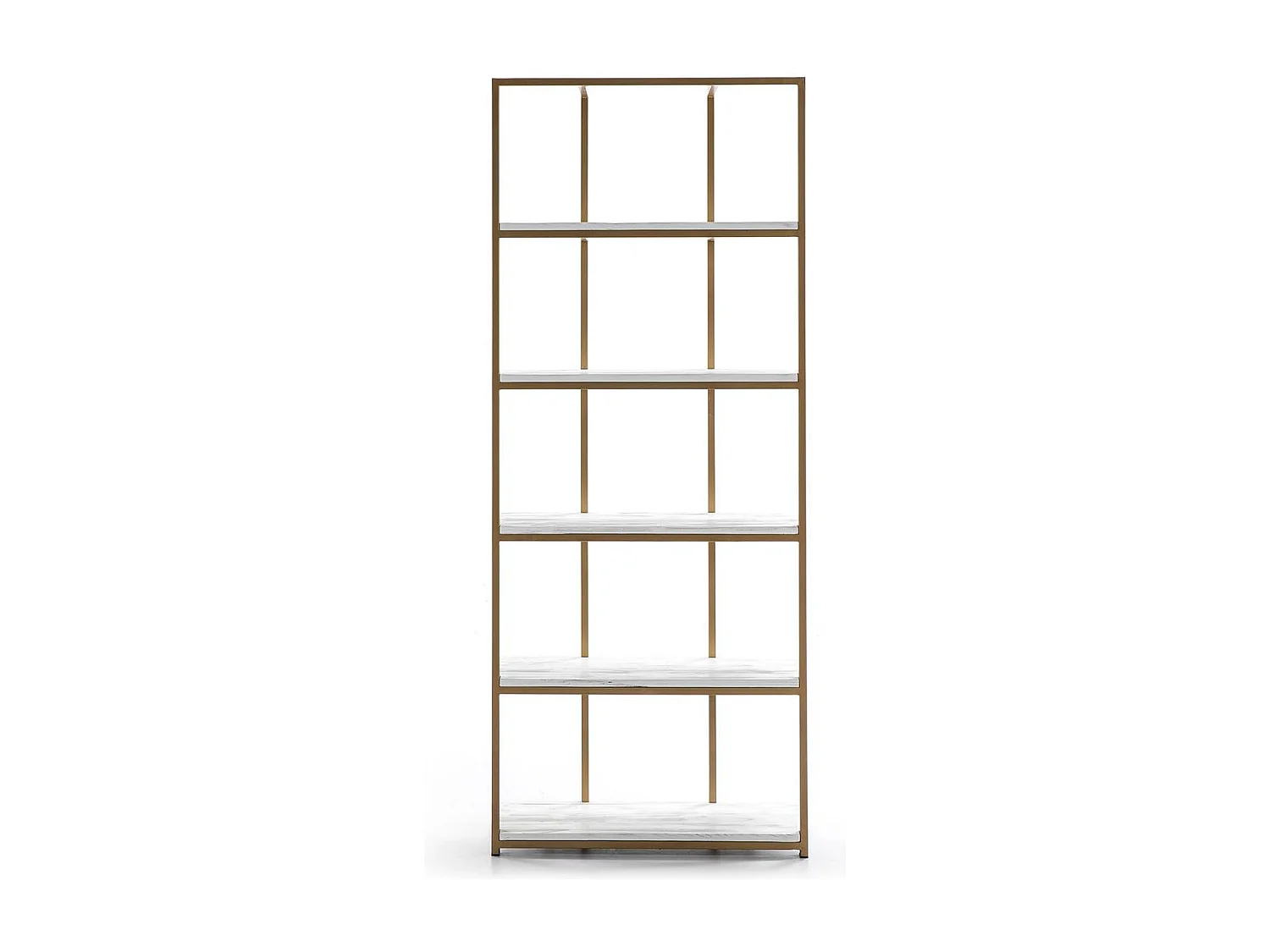 Bibliothèque 5 étagères marbre blanc et métal doré