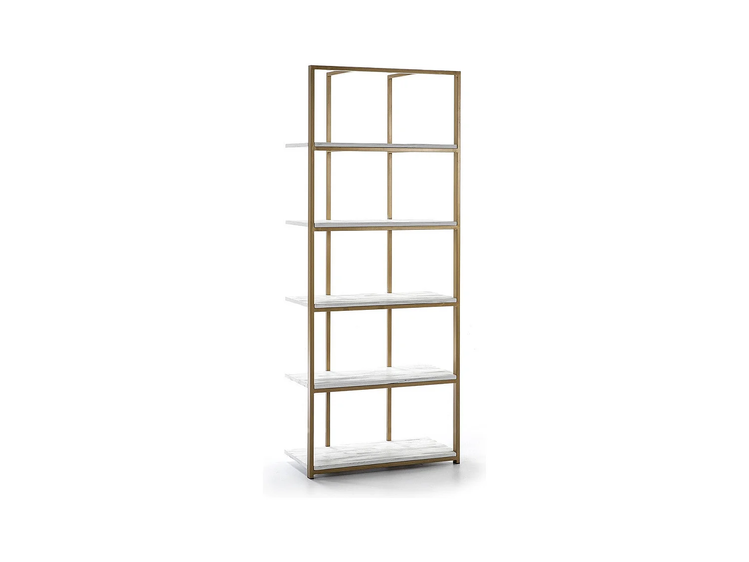 Bibliothèque 5 étagères marbre blanc et métal doré