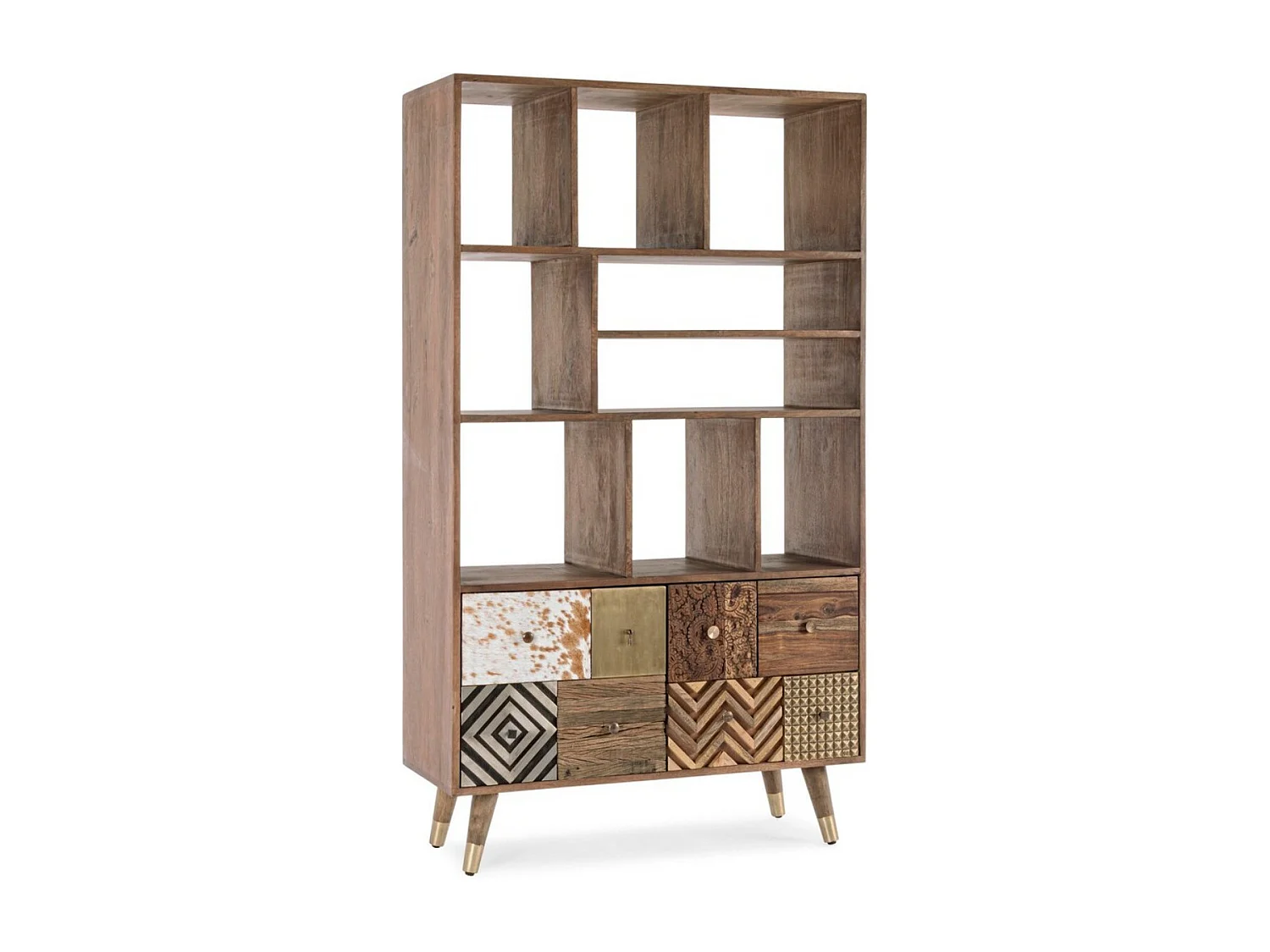 Bibliothèque avec étagères et 2 portes multi matières colorées Doki 100cm