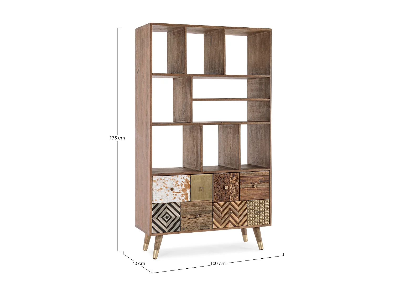 Bibliothèque avec étagères et 2 portes multi matières colorées Doki 100cm