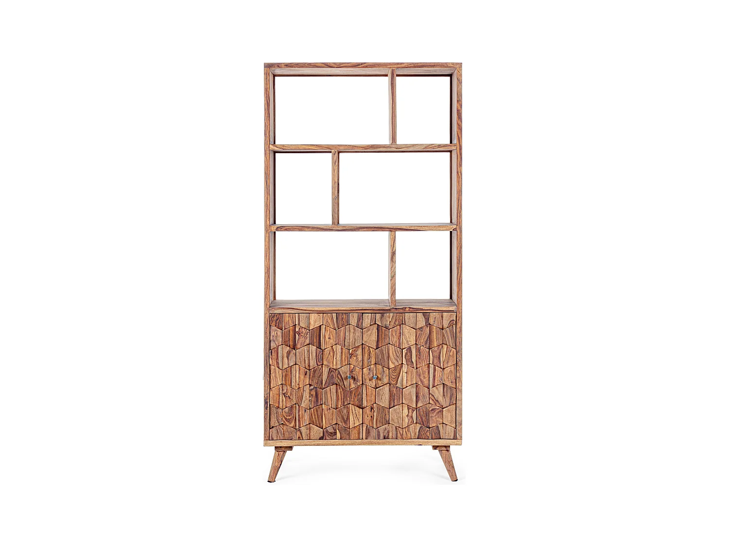 Bibliothèque 2 portes 6 niches en bois de sheesham naturel Kany 90cm