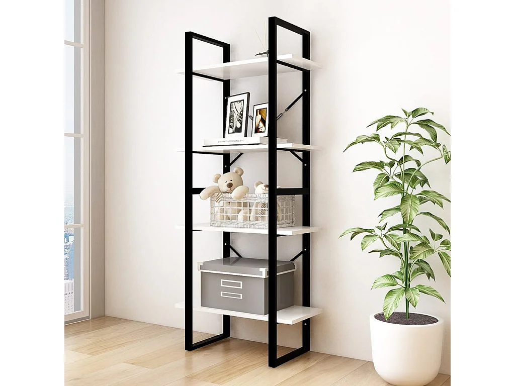 Bibliothèque à 4 niveaux Blanc 60x30x140 Bois de pin massif