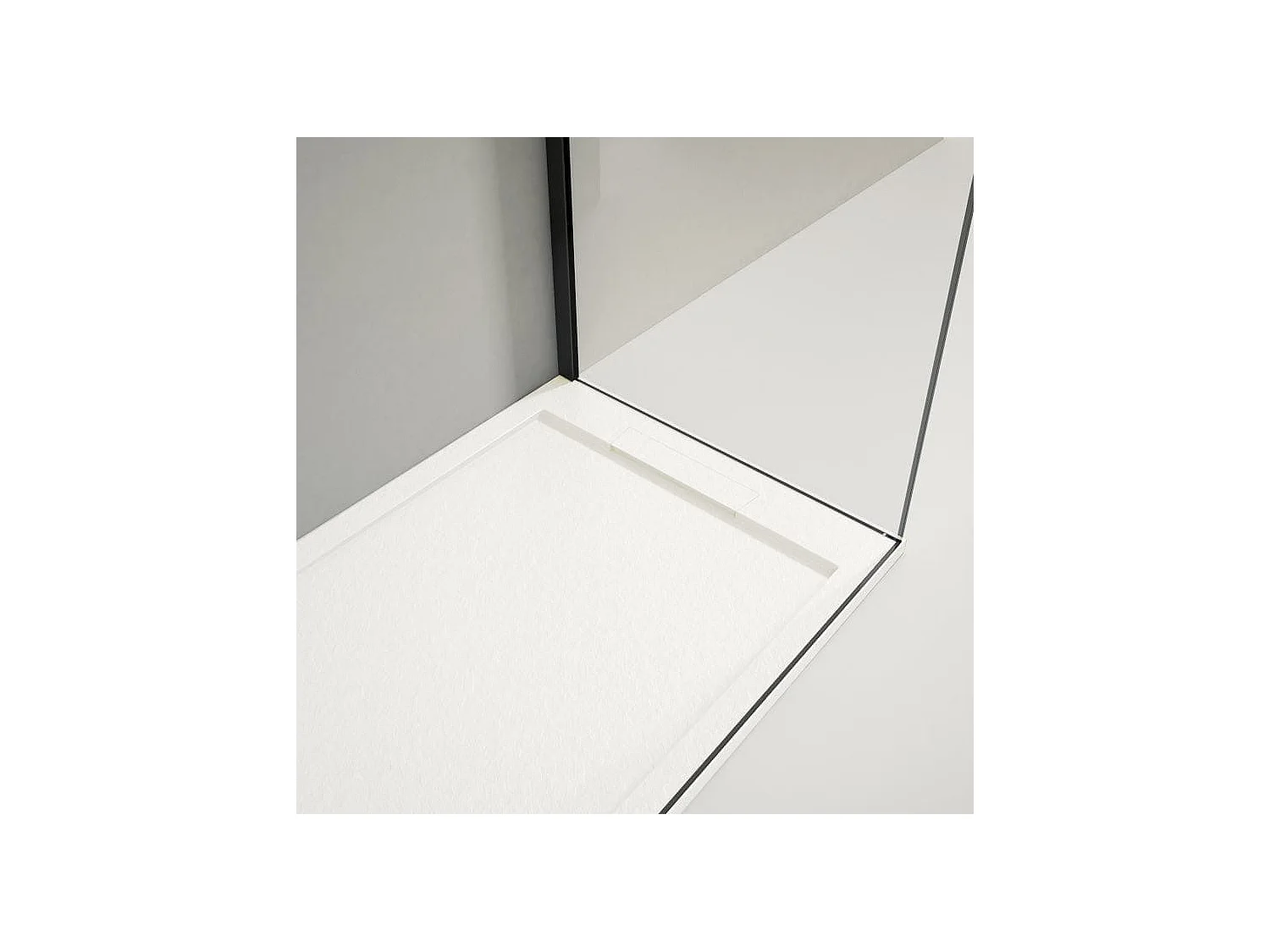 Mineralguss-Duschwanne extra flach LUX Schieferoptik weiß 70x110cm Edelstahl in gleicher Farbe Auslaufschutz in Farbe