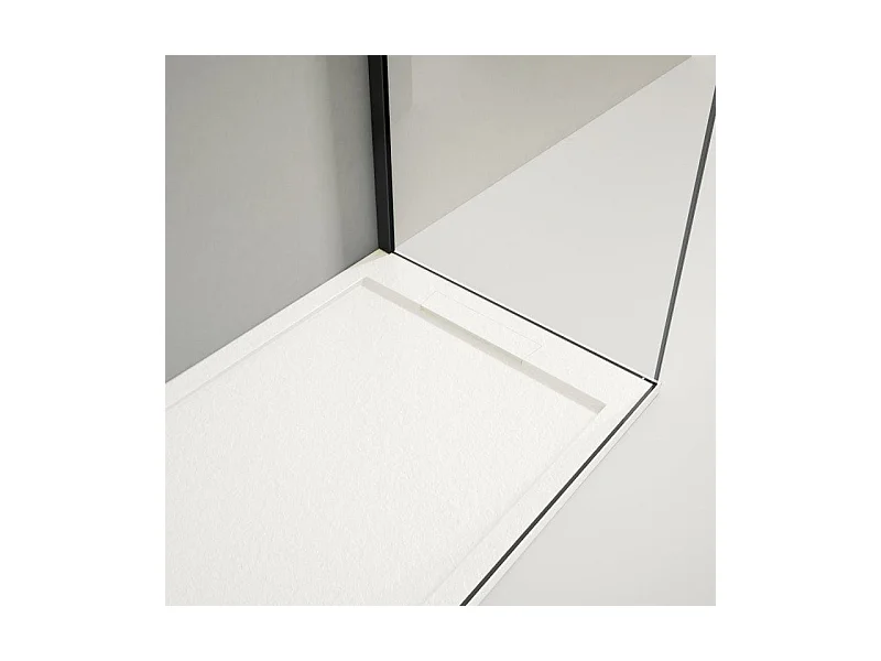 Mineralguss-Duschwanne extra flach LUX Schieferoptik weiß 90x100cm Edelstahl in gleicher Farbe