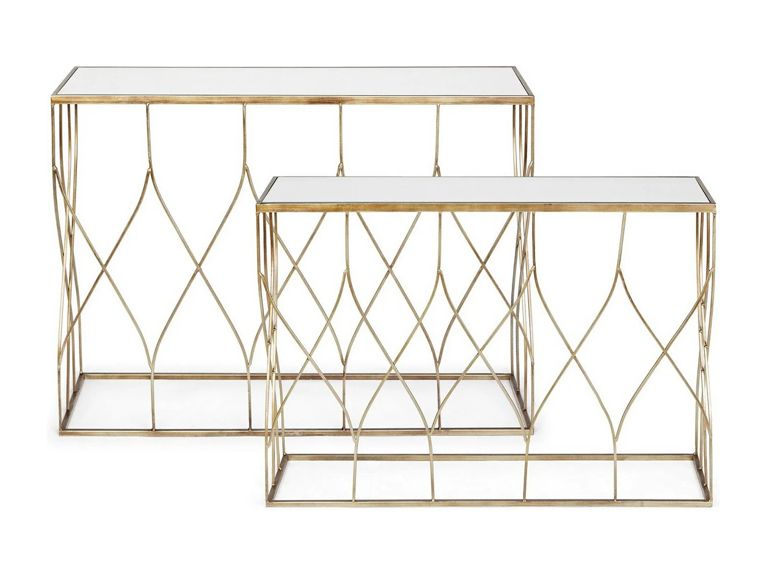 Console en acier doré et miroir Louanor - Lot de 2