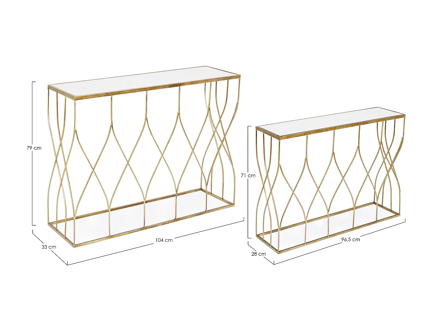 Console en acier doré et miroir Louanor - Lot de 2