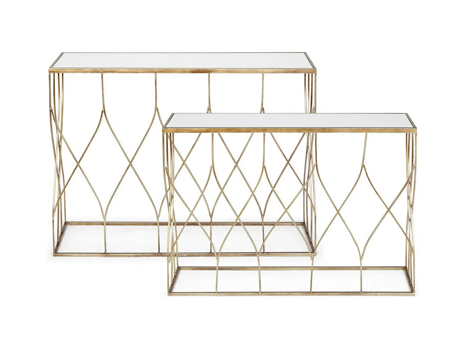 Console en acier doré et miroir Louanor - Lot de 2