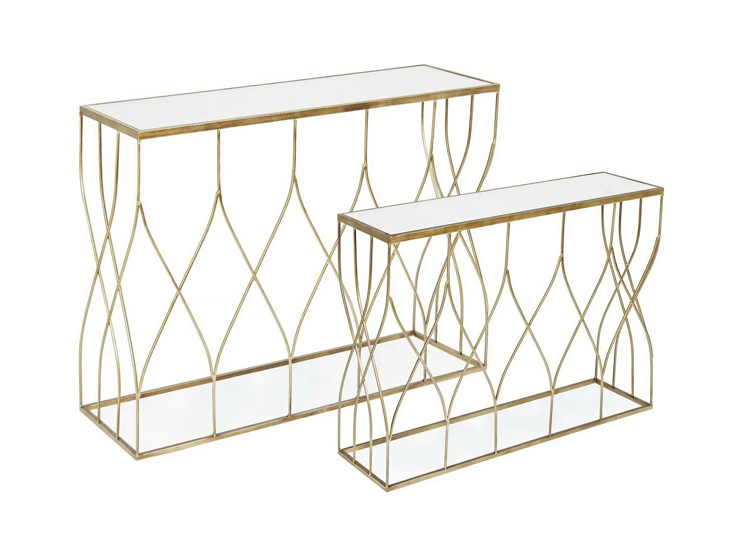 Console en acier doré et miroir Louanor - Lot de 2