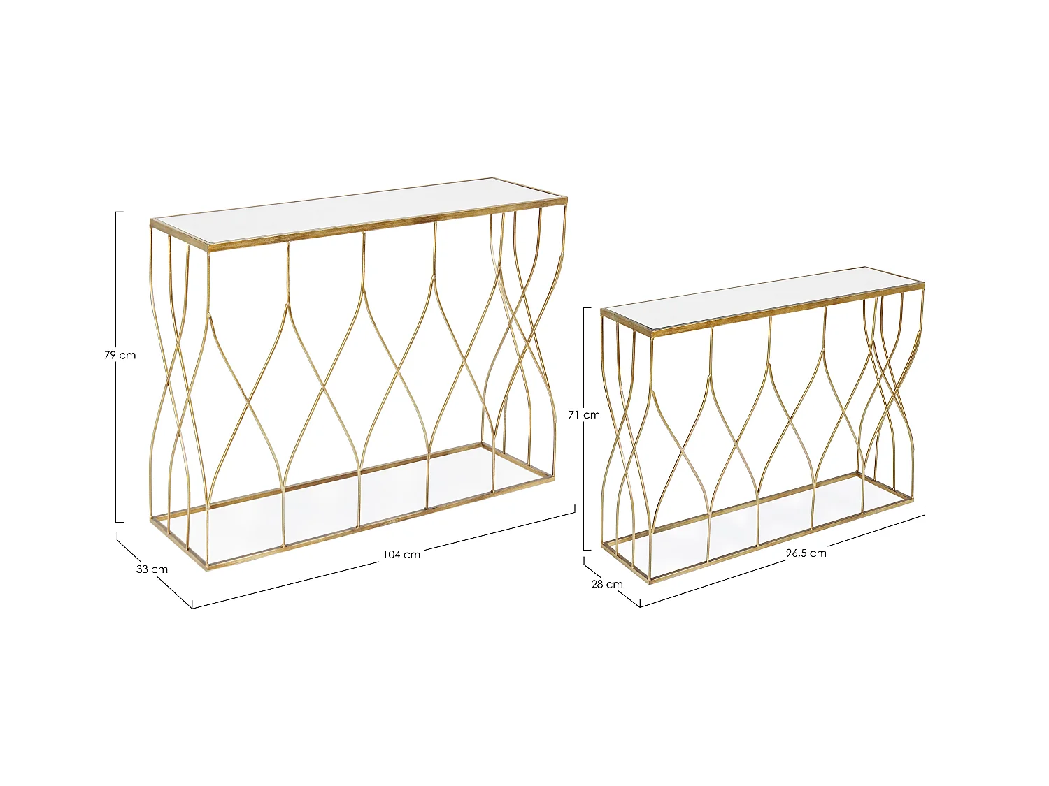 Console en acier doré et miroir Louanor - Lot de 2