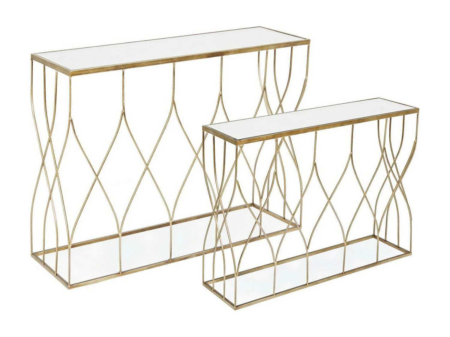 Console en acier doré et miroir Louanor - Lot de 2