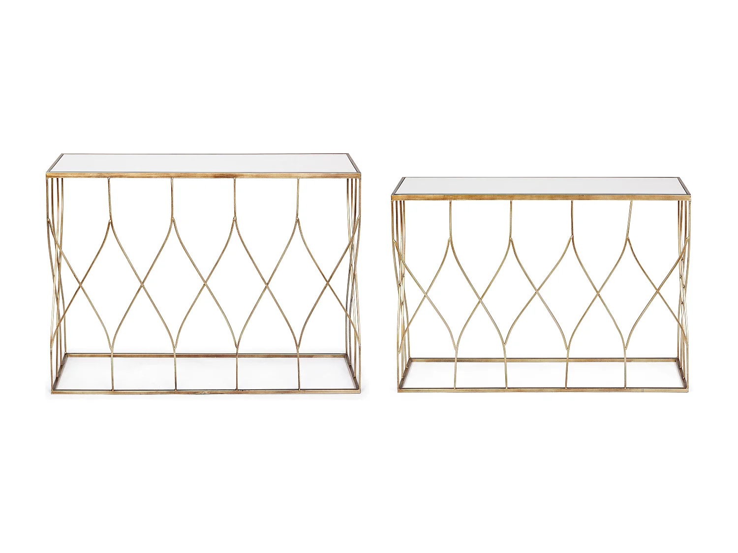 Console en acier doré et miroir Louanor - Lot de 2