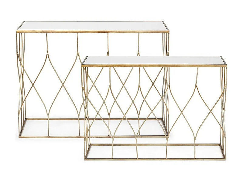 Louanor gouden console van staal en spiegel - Set van 2