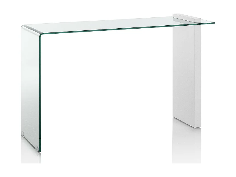 Console transparant glas en witte houten poot Luni L 120 cm
