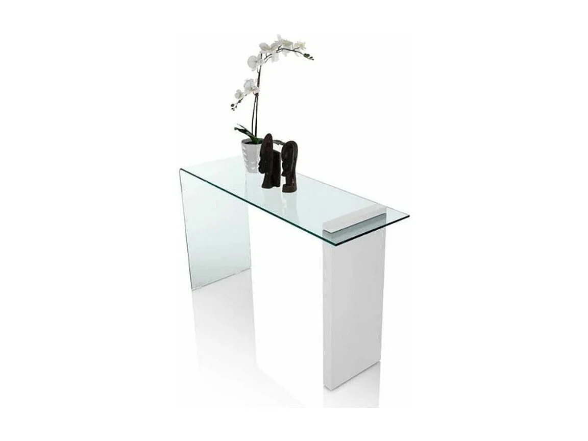 Console transparant glas en witte houten poot Luni L 120 cm