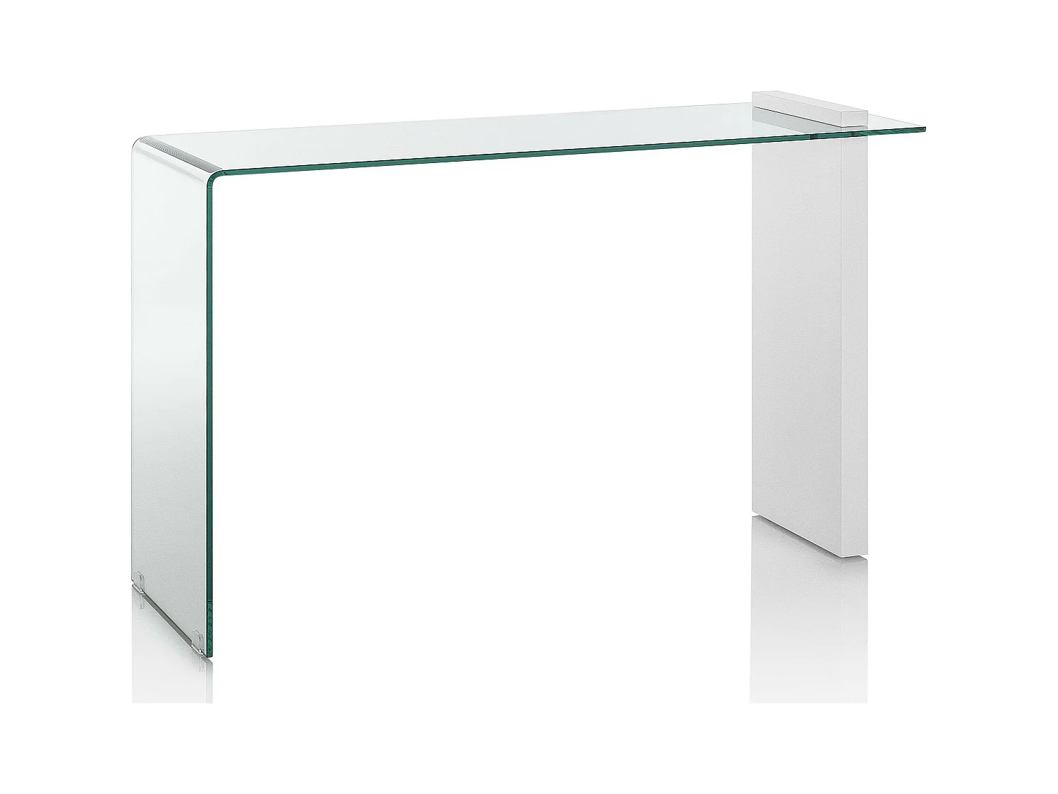 Console verre transparent et pied bois blanc Luni L 120cm