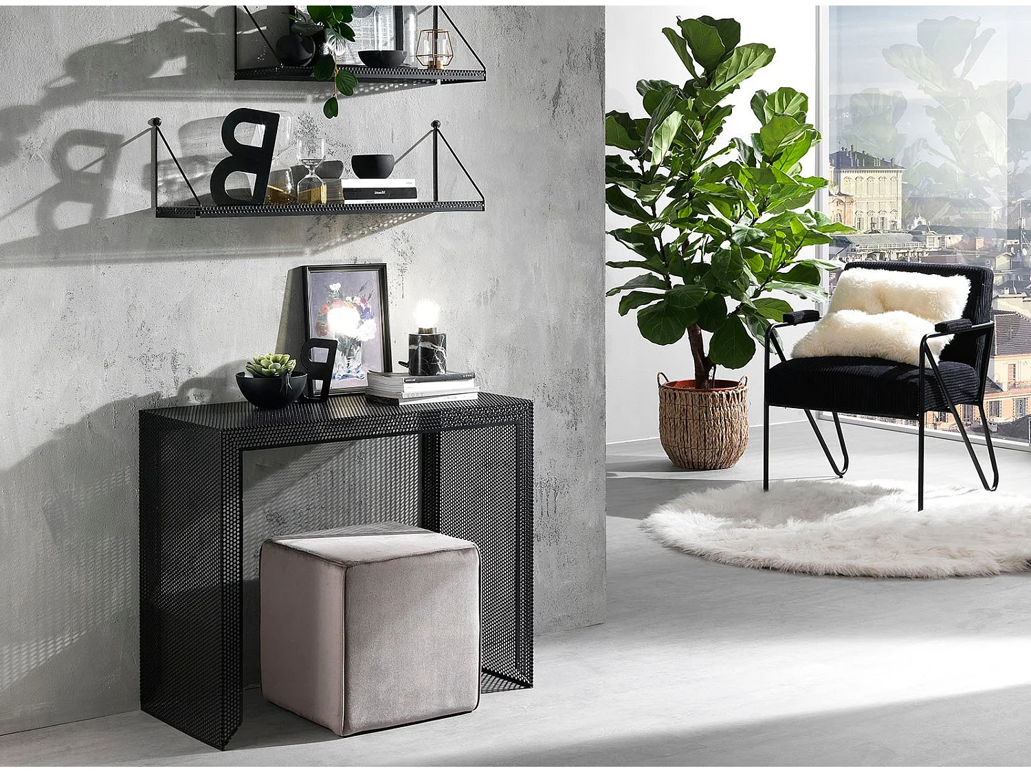 Sayo matzwarte metalen console L 85 cm