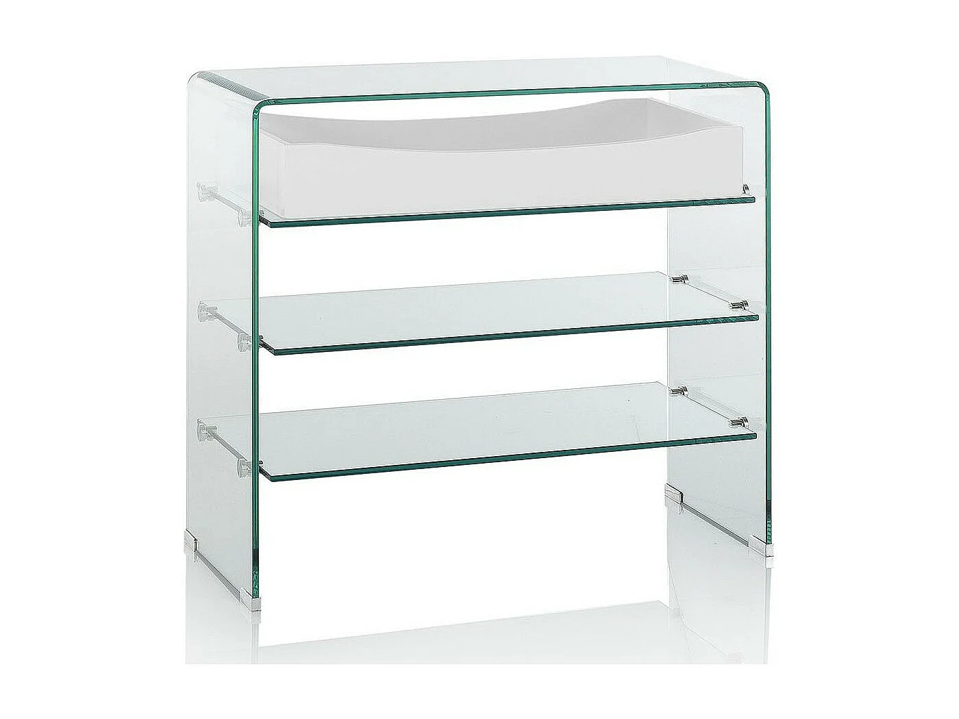 Console 3 planken 1 witte lade en transparant glas Nygo L 80 cm