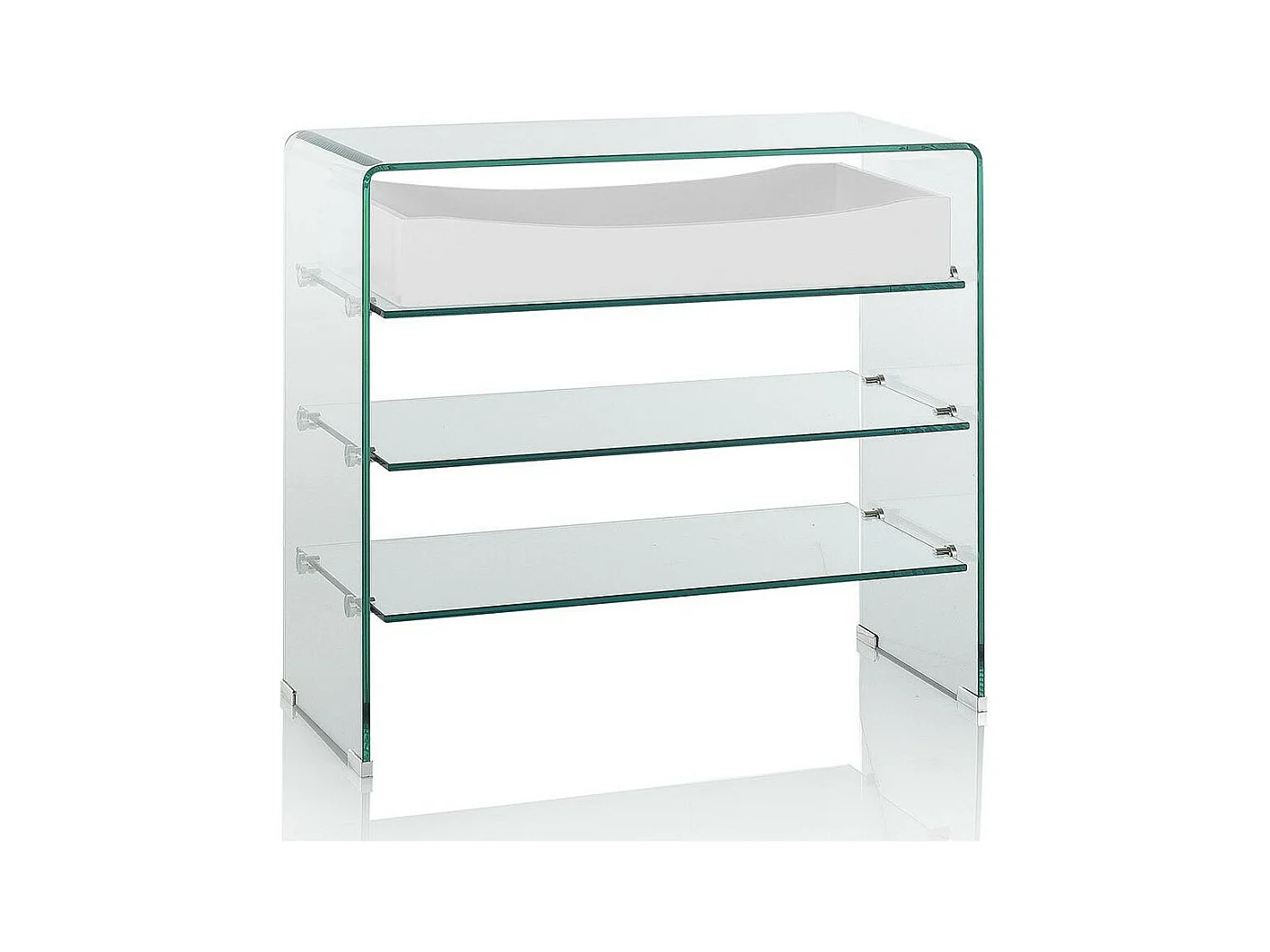 Console 3 étagères 1 tiroir blanc et verre transparent Nygo L 80cm