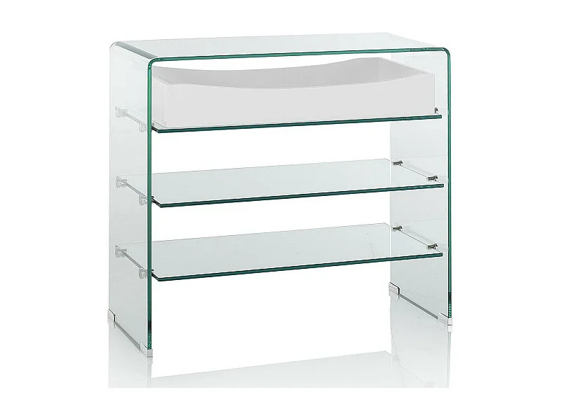 Console 3 planken 1 witte lade en transparant glas Nygo L 80 cm
