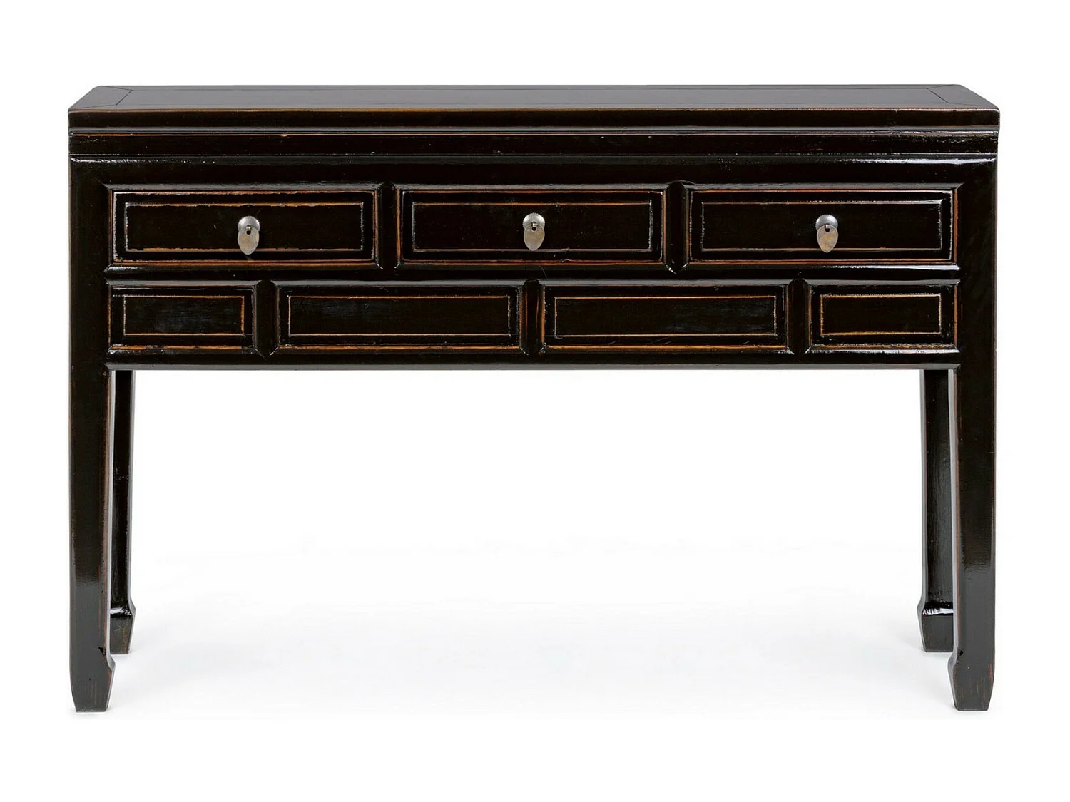 Console en bois d'orme noir 3 tiroirs Juan 128cm