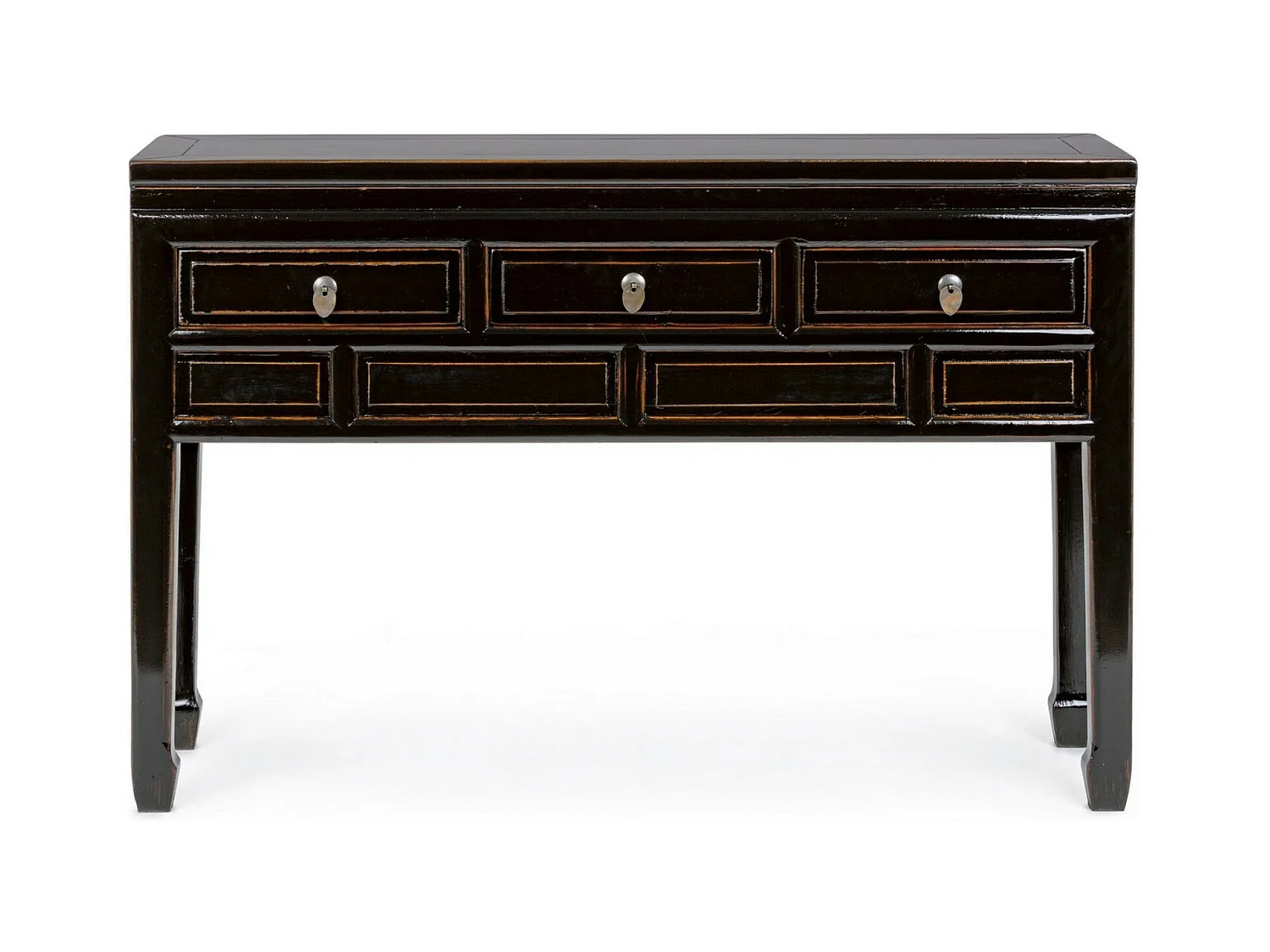 Console en bois d'orme noir 3 tiroirs Juan 128cm