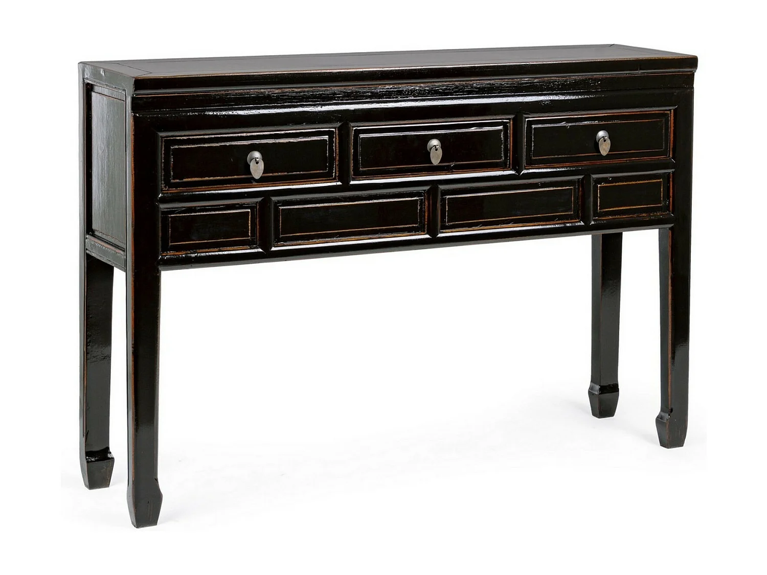 Console in zwart iepenhout met 3 laden Juan 128 cm