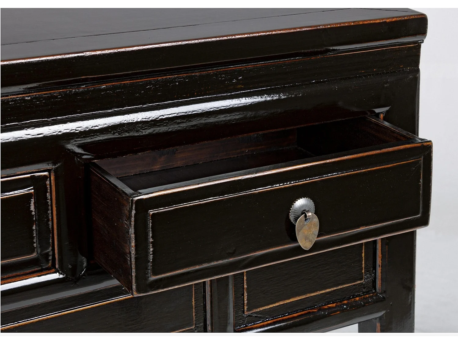 Console in zwart iepenhout met 3 laden Juan 128 cm