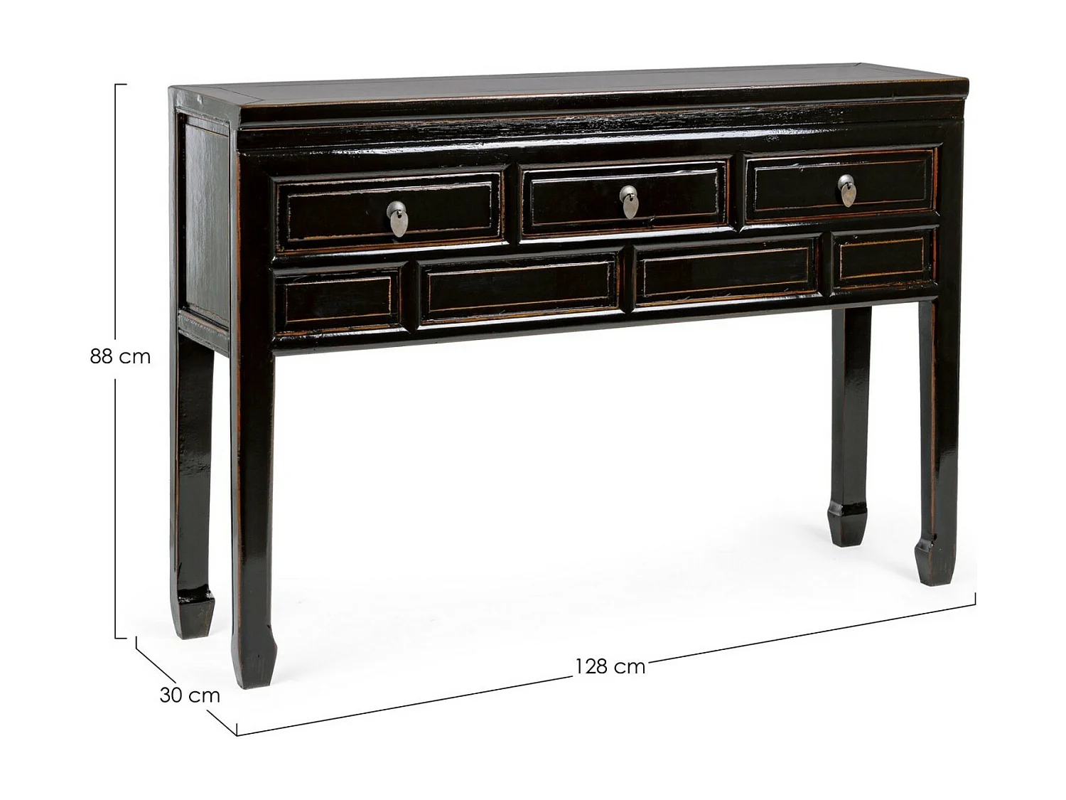 Console in zwart iepenhout met 3 laden Juan 128 cm