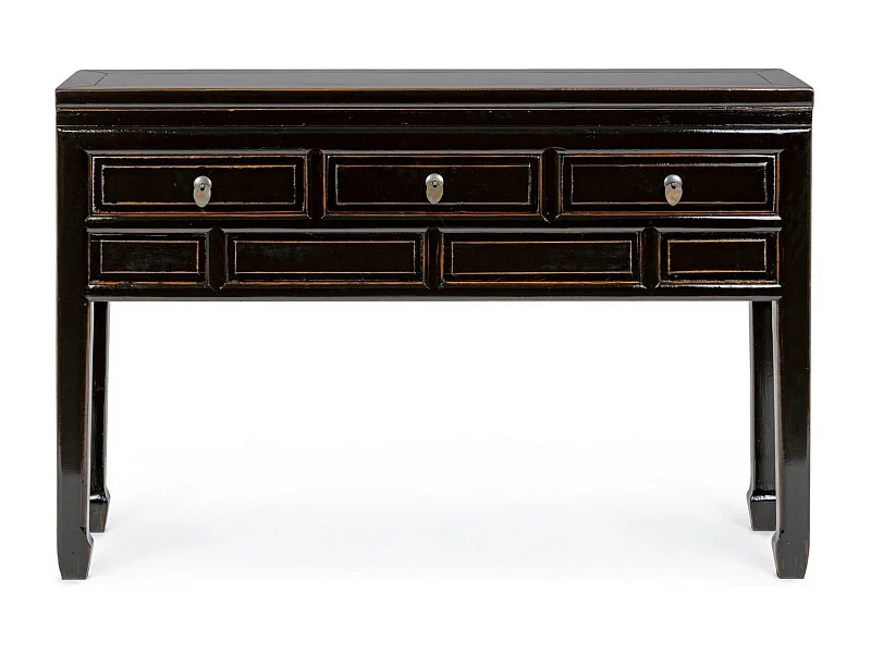 Console en bois d'orme noir 3 tiroirs Juan 128cm