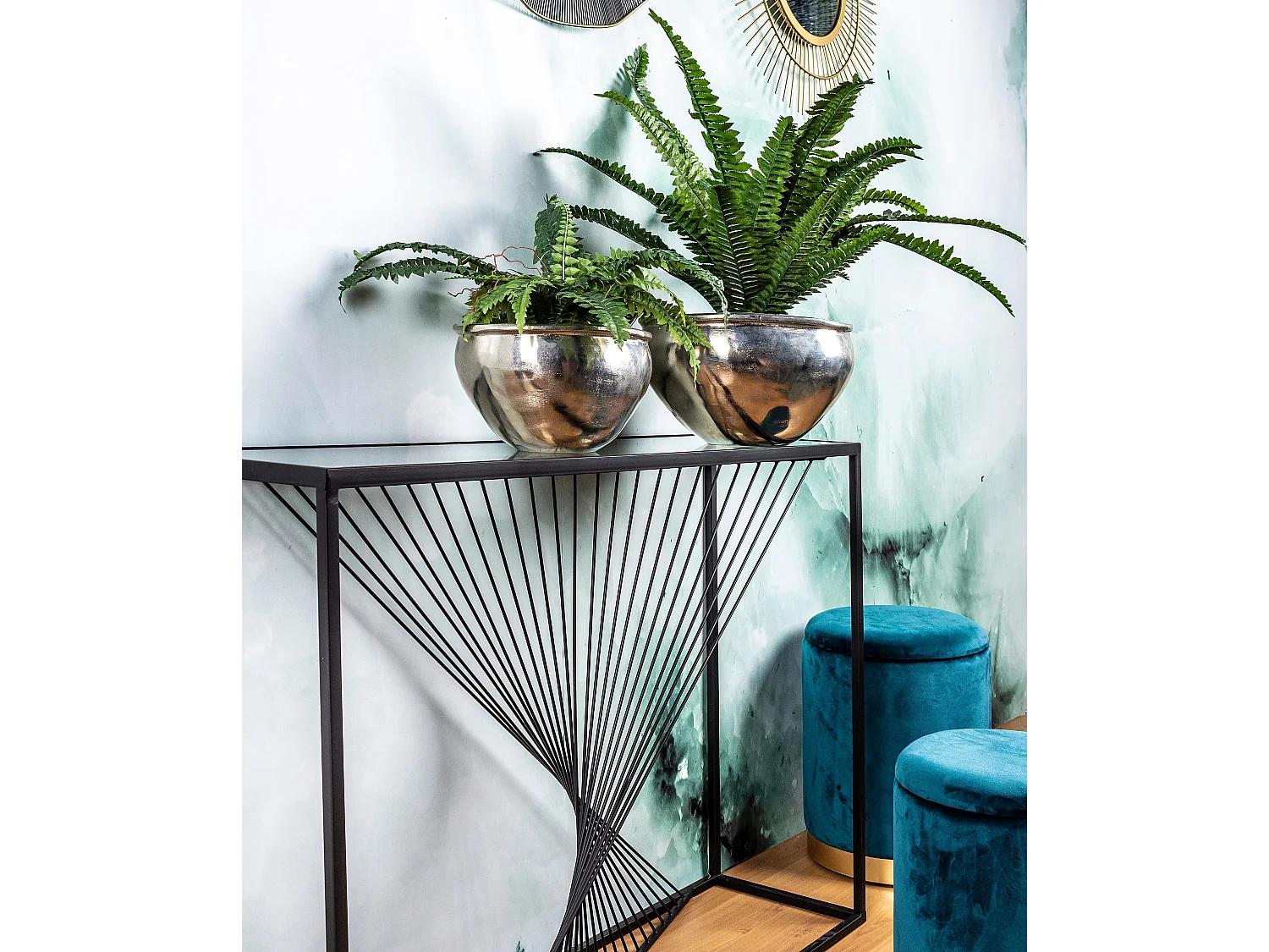 Console rectangle verre trempé et pieds en acier Robie L 107cm