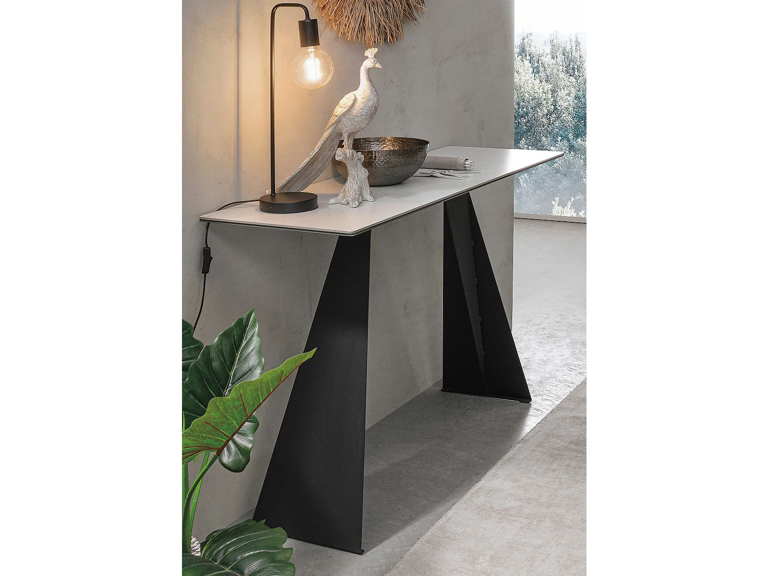 Console en céramique et pieds en acier bicolore Baba 120cm