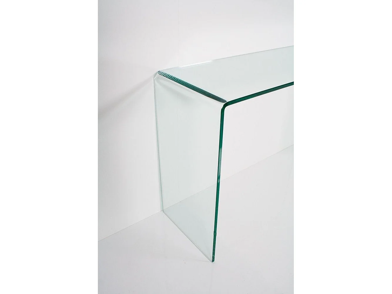 Smalle gebogen glazen console tafel 120x40x80 cm