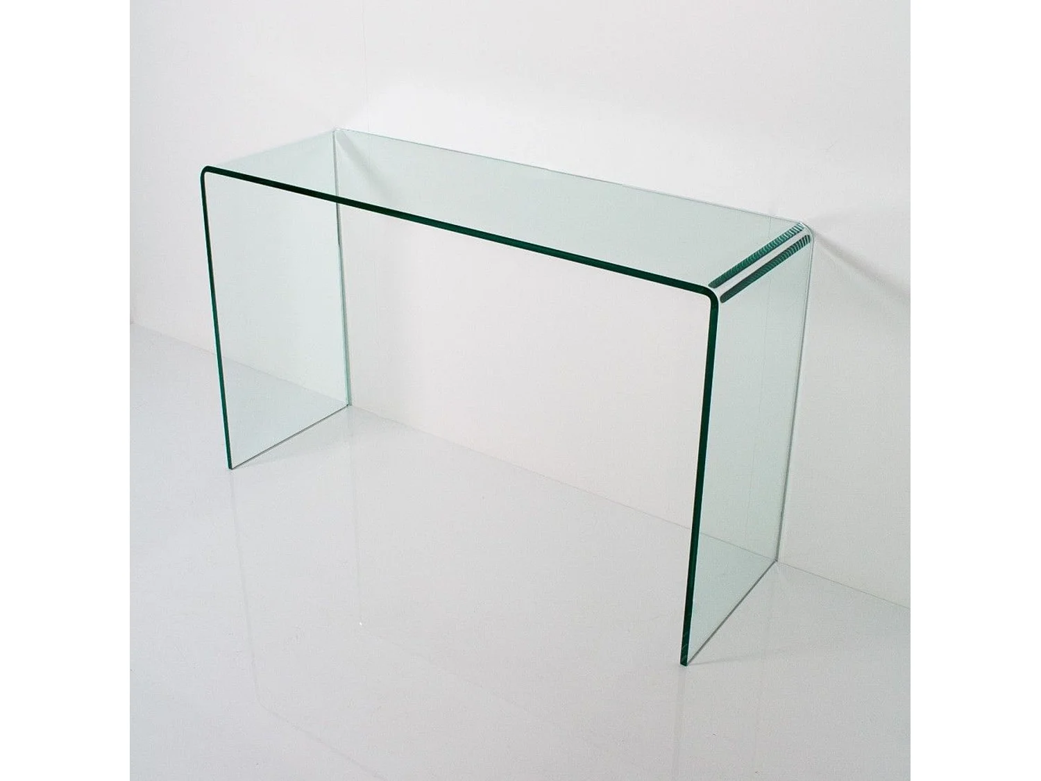 Smalle gebogen glazen console tafel 120x40x80 cm