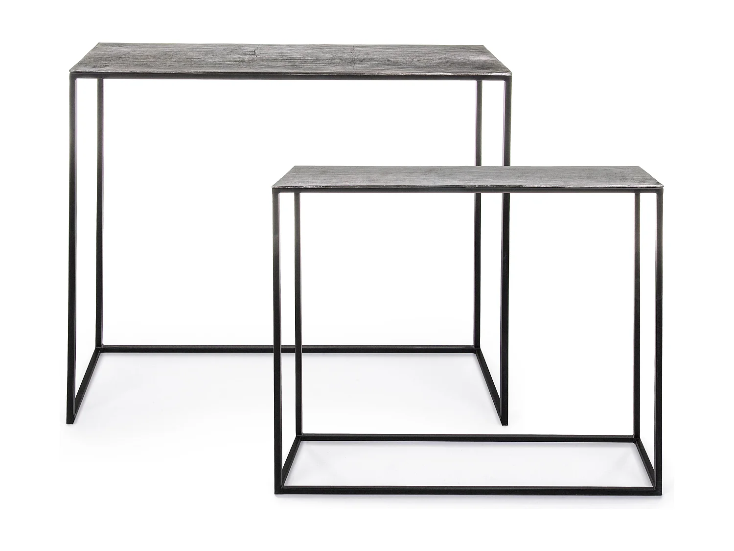 Rechthoekige aluminium console en Ama stalen poten - Set van 2