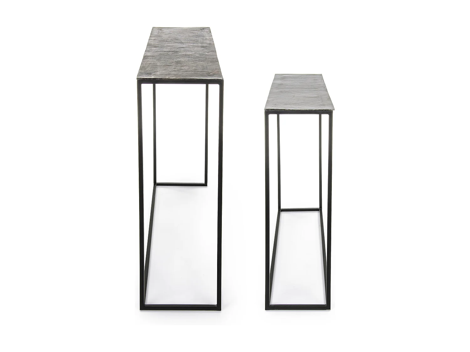 Rechthoekige aluminium console en Ama stalen poten - Set van 2