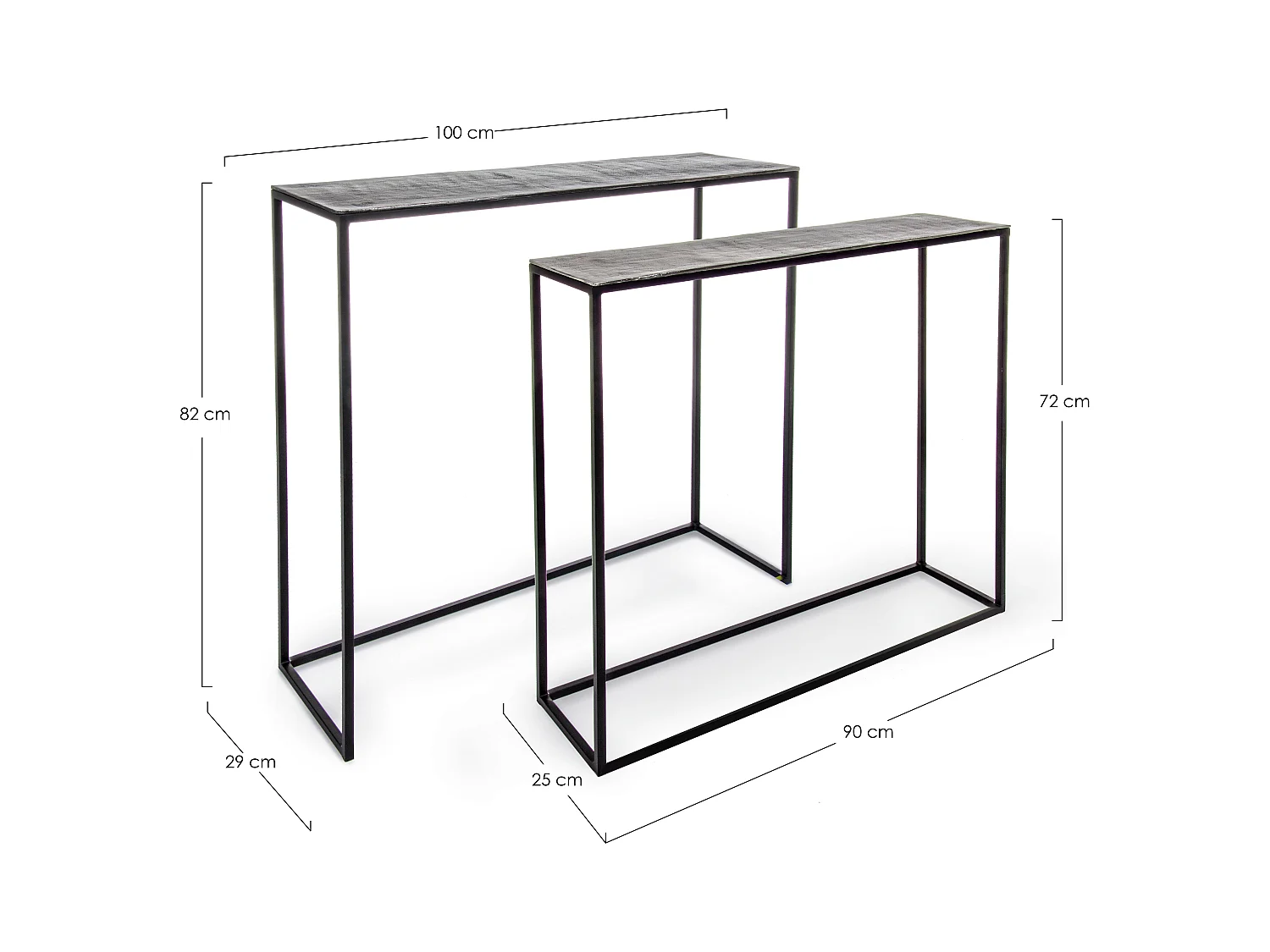 Console rectangle en aluminium et pieds en acier Ama - Lot de 2