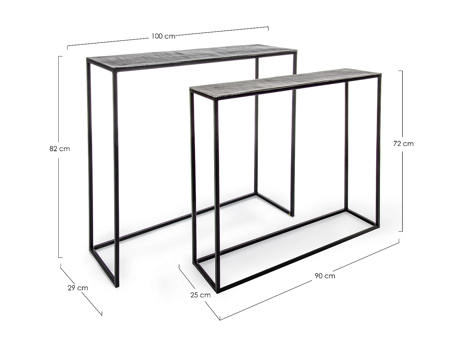 Console rectangle en aluminium et pieds en acier Ama - Lot de 2