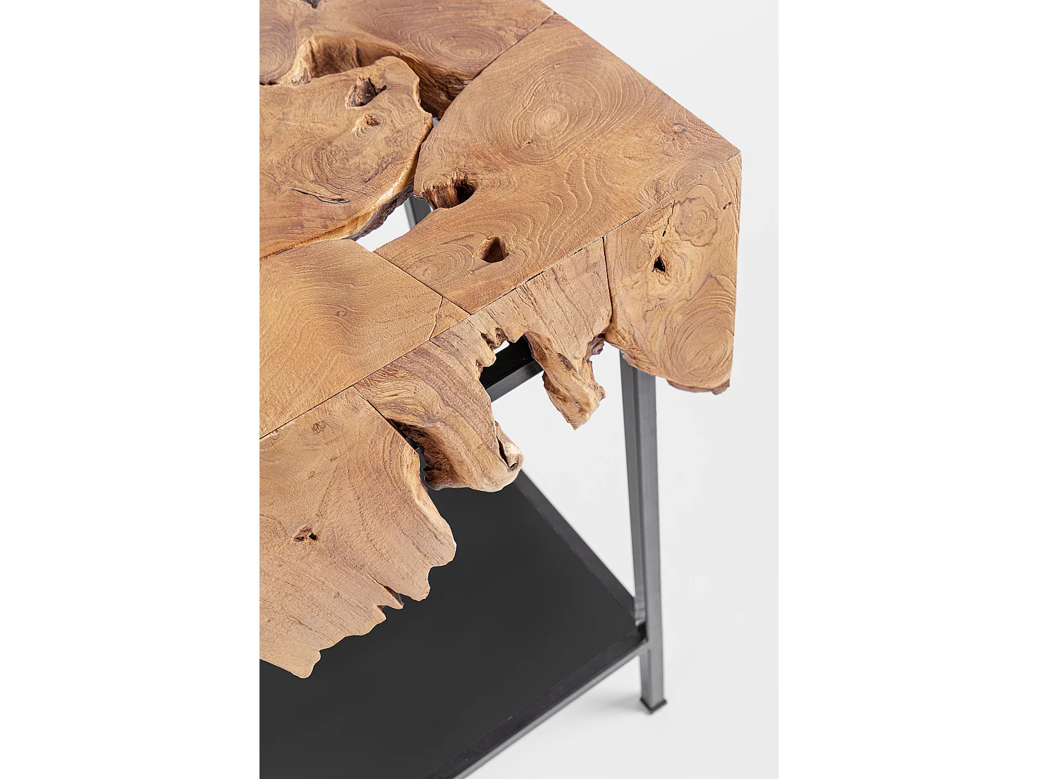 Console 1 plank in teakwortels en zwart staal Greta 120 cm